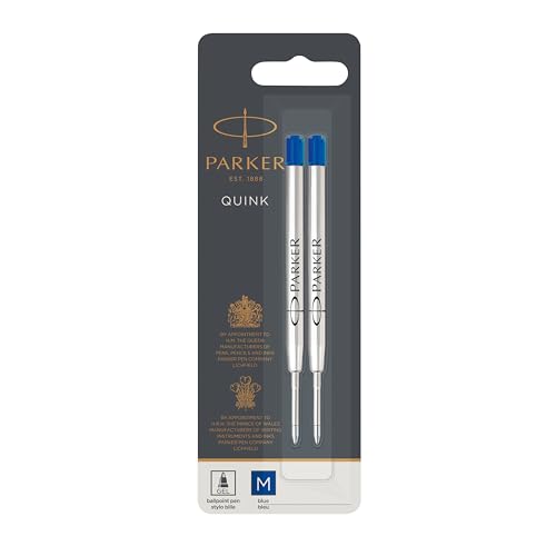 Parker Refil para canetas esferográficas retráteis Parker de tinta gel, ponta cônica média, tinta az