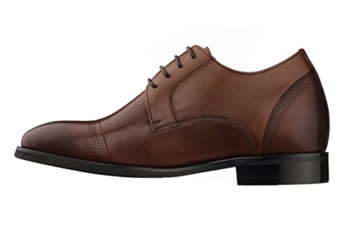 TOTO Men's Invisible Height Increasing Elevator Shoes - Dark Brown Premium Leather Lace-up Micro-Perforated Formal Derby Oxfords - 2.8 Inches Taller - K9278- Size 10 D(M) US3