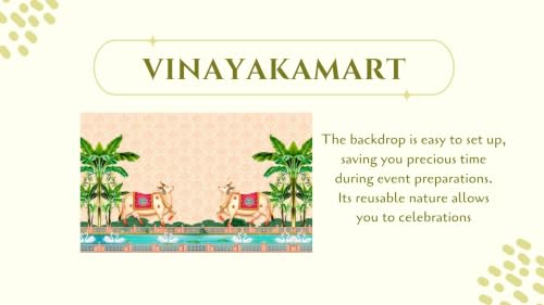Image of Pooja backdrops for Decoration | Pastel Peach Kamadhenu pichwai Backdrop Cloth Decoration 5x8 Feet | Lakshmi puja Backdrop
