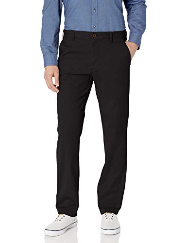 IZOD Men's Performance Stretch Straight Fit Flat Front Chino Pant, Black, 42W x 30L