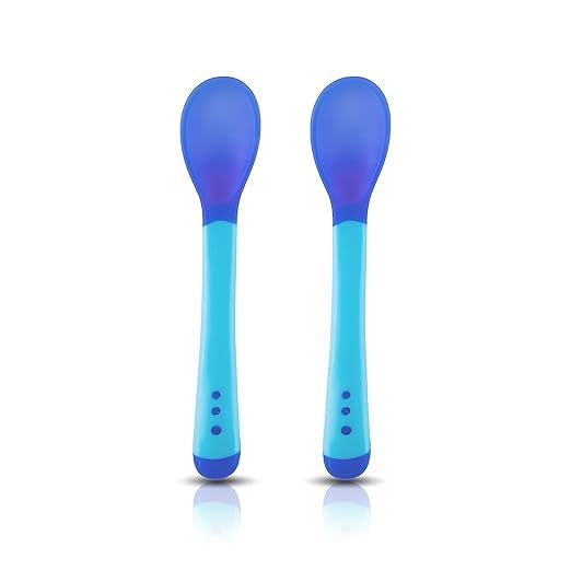 BUYMZ Baby Feeding Spoons Set,Temperature Sensing Spoons,Color Changing,Food Grade PP Kids & Baby Spoon with Soft Silicone Tip (2 Pieces)-image-1