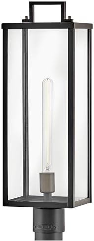 Hinkley Catalina Outdoor Large Post Mount Lantern, Clear Glass, Transitional, Aluminum, Black Finish with Burnished Bronze Accent