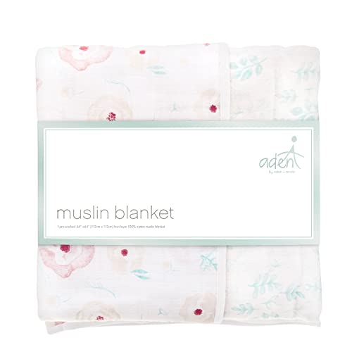 Image of aden + anais Essentials Dream Blanket, Muslin Baby Blankets for Girls & Boys, Ideal Lightweight Newborn Nursery & Crib Blanket, Shower & Registry Gift, Full Bloom - Roses