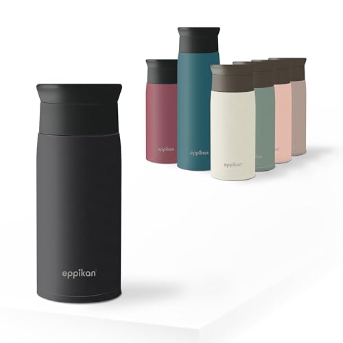eppikan eppiToGo Edelstahl Thermobecher- Isolierbecher, Kaffee-to-go Becher, 350 ml, 500 ml Travel Mug, Autobecher, auslaufsicher mit hygienischer 360°-Trinköffnung (Matt Black, 350 ml)