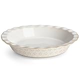 MALACASA Pie Pan, Stoneware Pie Dish for Baking, 45 OZ Deep Dish Pie Pans 9 Inch, Embossed Quiche Baking Dish for Oven, Fluted Dish Pie Plate for Apple Pie, Pot Pie and Quiche, Set of 1, Series LYDIA