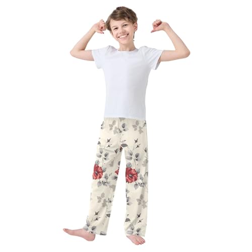 Red Flower Ink Pajama Pants Long Sleep Pant Soft PJ Bottoms Sleepwear2