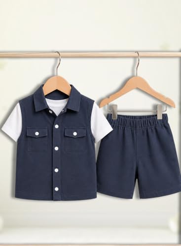 Image of 3BROS Kids Cotton Shirt Shorts Set for Boys Kids Clothing /Boys Clothing Set (Party /Festive) Wear
