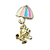 WORLD WIDE GEMS Colgante de osito de peluche con paraguas | Fabricado en acero inoxidable | Chapado en oro, 20 x 9 mm | Joya inspirada en juguetes, para regalo unisex | WW_CHP_0173_w