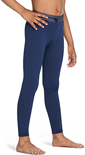 Tsla Boys Youth Upf 50+ Compression Pants Baselayer, Cool Dry Running Tights, 4-Way Stretch Workout Leggings, 2P Pants Navy/Neon Yellow, 20 #TOP2