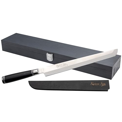 Katana Saya Couteau à sashimi 27 cm, acier inoxydable VG-10 Damas 67 couches, manche en bois de pakka, argent