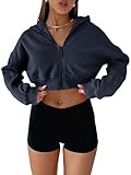 Aurgelmir Women's Cropped Zip Up Hoodie Sweatshirts Long Sleeve Casual Loose Y2K Pullover Tops