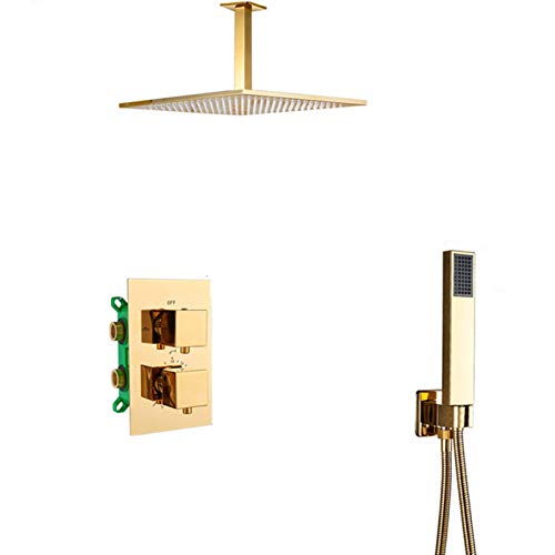 Système de douche thermostatique effet de pluie colonne de douche dorée plafond 12"