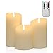 HJANDHJ Real Wax Battery Operated Candles with Remote, Flickering Flameless Candles with Timer, Electric LED Candles for Home Wedding Birthday Decoration, Ivory, Set of 3