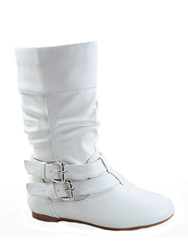 Fz-Sonny-54K Youth Girl's Fashion Low Heel Zipper Buckle Round Toe Riding Boot (1 B(M) Us, White) #TOP2