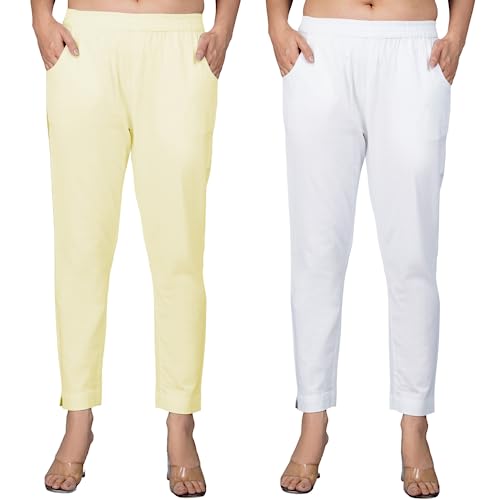 Image of Regular Fit Fully Elastic Waist Ankle Length Premium Cotton Casual Trouser Pant (Combo Pack of 2)