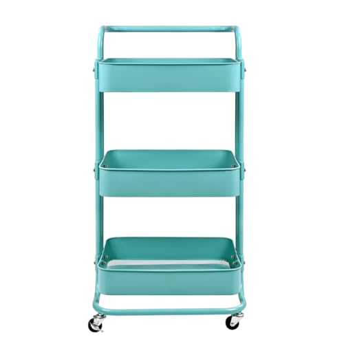 Miniatura 5 de T-Lovendo Carro De Cocina Metalico Con Ruedas. Carrito Auxiliar Multiuso.3 Cajones De Almacenamiento. 85x43x37cm. Ideal Para Frutas, Verduras, Cocina, Salón, Oficina. Color Verde