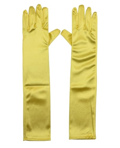 Fepdiu Little Girls Princess Glove Kid Glove Toddler Dress Up Gloves 15 Elbow Long Girls Satin Gloves for Halloween Costume Party Birthday Princess Cosplay (yellow)