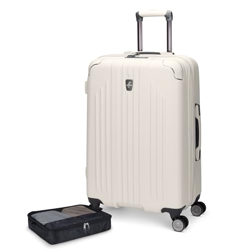 Atlantic Propeller Hardside Carry-On Luggage – with 8 Spinner Wheels and Retractable Handle, Integrated TSA Lock & USB Charging Port, Includes 1 Packing Cube – Pumice Stone