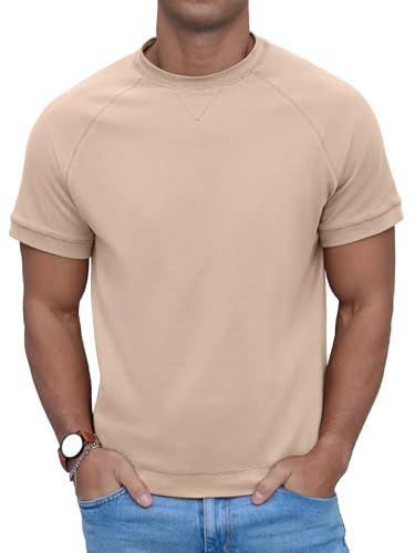 BINGHUODAO Men's Basic Crew Neck Tees Tops Summer Causal Cotton T Shirts for Men(Apricot,Large)