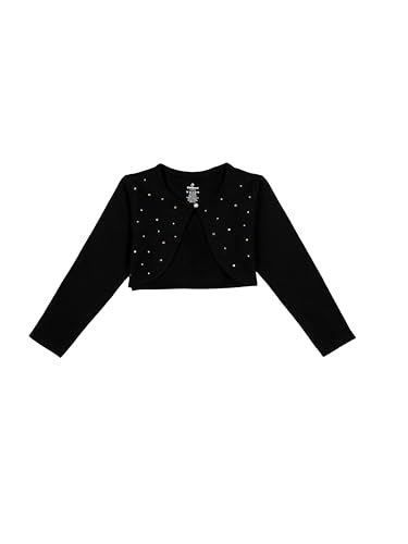 Image of KiddoPanti Girls Fleece Crop Length Shrug | Cotton Poly Fleece Fabric |Sequin Patch on Chest | Front Open Pearl Button Closure | Crop Length, Full Sleeve | Lightweigth & Breathable Girls Shrug