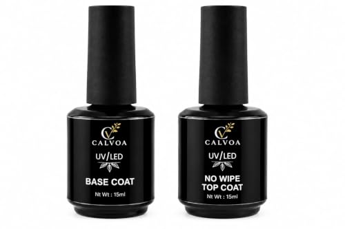 Image of No Wipe Gel Top Coat And Base Coat Set - Soak Off Led Nail Lamp Gel Base Top Coat Finish Nail Art Design For Women 2 PCS (15ML)