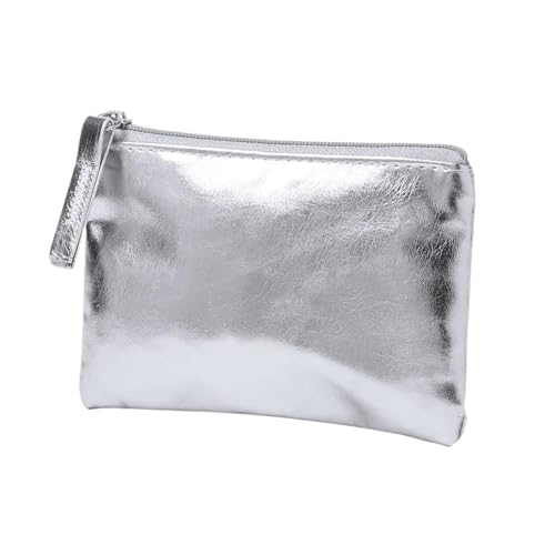 Mini billetera de cuero PU con almacenamiento de monedas y tarjetas tres piezas portátiles plata