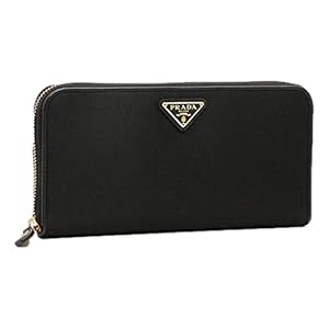 Prada Women’s Large Black Tessuto Nylon and Leather Zip Around Wallet 1ML506