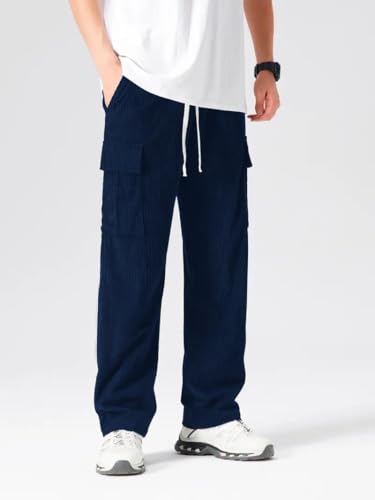Image of Cargo Joggers for Men - Cotton Loose Fit Utility Pants with 6 Pockets | Durable Outdoor & Hiking Trousers