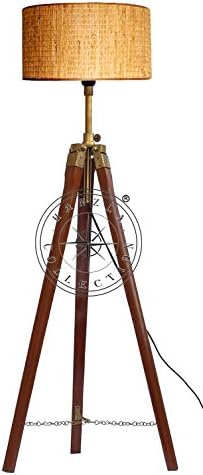 Hanzla Collection Trípode de madera antigua lámpara de pie retro vintage decoración del hogar y la oficina iluminación