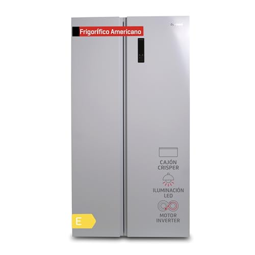 Corberó - Frigorífico Americano | CFSBSH730NFW | No Frost | Inverter | 442L | 177.5 cm| Display Puerta | Luz LED | 2 Cajones | Función ECO | Estantes de Cristal | Silver Trim | Blanco