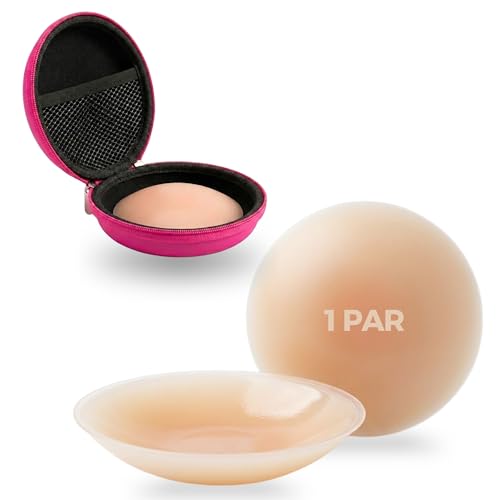 FastRay 1 Par de Pezoneras Adhesivas Invisibles Premium (8cm Ø)-Cubre Pezones Reutilizables de Silicona Ultra Fina-Adhesivo Biológico-Hipoalergénicas-Resistentes al Sudor y Agua-Incluye Estuche