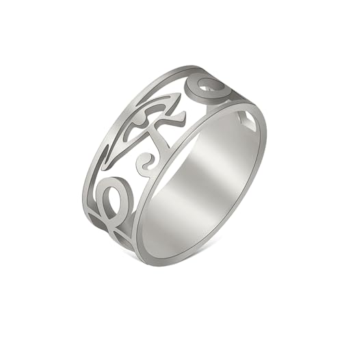 EUEAVAN Ankh Cruz Anillo Llave de la Vida Ojo de Horus Antiguo Egipto Símbolo Protección Amuleto Joyería Religión Regalo para Mujeres Hombres (Plata, 9)