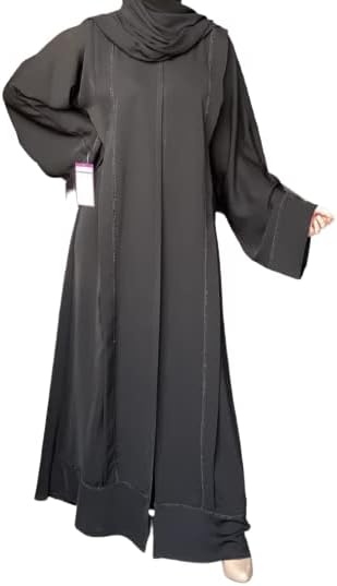 Samaira FashionBlack Nida Straight Classic Abaya Long Maxi Dress Long Sleeves Evening Dress Abayas for Women Muslim Party Wear Naqab Hijab Burkha