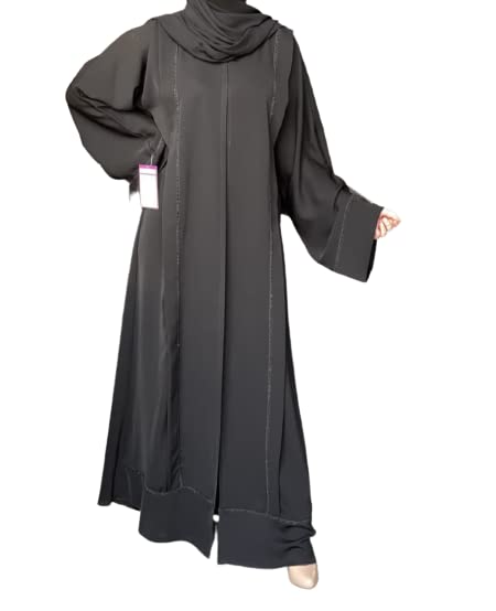 Samaira FashionBlack Nida Straight Classic Abaya Long Maxi Dress Long Sleeves Evening Dress Abayas for Women Muslim Party Wear Naqab Hijab Burkha