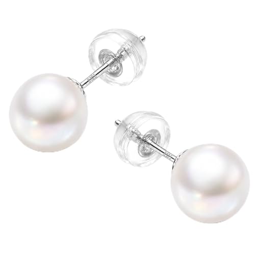 Sercahene Pearl Stud Earrings for Women AAAA+ Handpicked Freshwater Cultured Pearl Earrings 925 Sterling Silver Hypoallergenic Jewelry Gift White 7-8mm