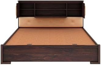 Ganpati Arts Solid Sheesham Wood Maharaja King Size Bed with Headboard and Hydraulic Storage Wooden Double Bed Palang for Bedroom Home (Walnut Finish)