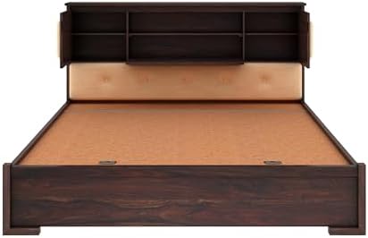 Ganpati Arts Solid Sheesham Wood Maharaja King Size Bed with Headboard and Hydraulic Storage Wooden Double Bed Palang for Bedroom Home (Walnut Finish)