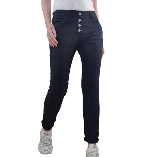 Karostar Damen Stretch Jeans| Basic Boyfriend Hose| Twill Pants mit Knopfleiste (DE/NL/SE/PL, Alphanumerisch, M, Regular, Regular, Black Classic Buttons) Karostar Damen Stretch Jeans| Basic Boyfriend Hose| Twill Pants mit Knopfleiste (DE/NL/SE/PL, Alphanumerisch, M, Regular, Regular, Black Classic Buttons)
