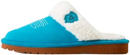 ARIAT Women's Jackie Square Toe Warm Soft Suede Leather Indoor Outdoor Slippers with Plush Collar, Bright Turquoise, 7 | Image 1