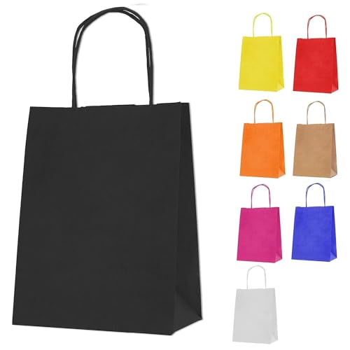 NationwidePaper 25 Small Black Paper Bags with Twist Handles, Strong Party Bags, Gift bag DIY and Sweet bags (18x9x22cm)
