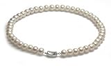 Schmuckwilli Perlenkette für Damen & Mädchen - 45cm Länge mit 9-10mm großen weißen runden Süsswasserperlen Perlen Kette - Elegante Kette für jeden Anlass - die Halskette Choker für Frauen