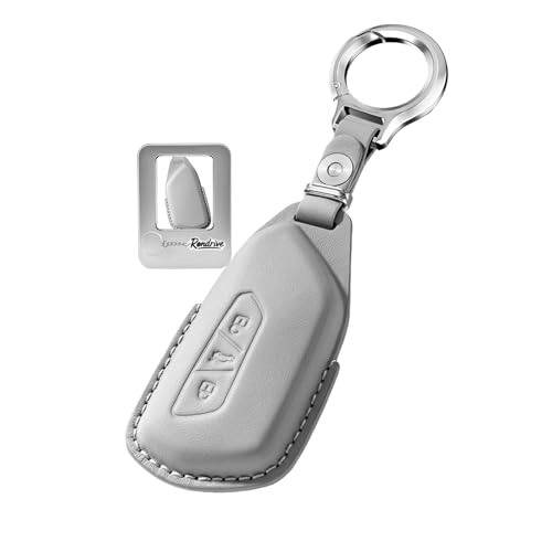 Rondrive PU Leder Schlüsselhülle Schlüsselcover Kompatibel mit VW Golf 8 R GTI ID.Buzz Pro ID.3 ID.4 GTX Passat für Tiguan 2025 2026 Autoschlüssel Hülle Schlüsselcover Schlüsselanhänger-3 Tasten Grau