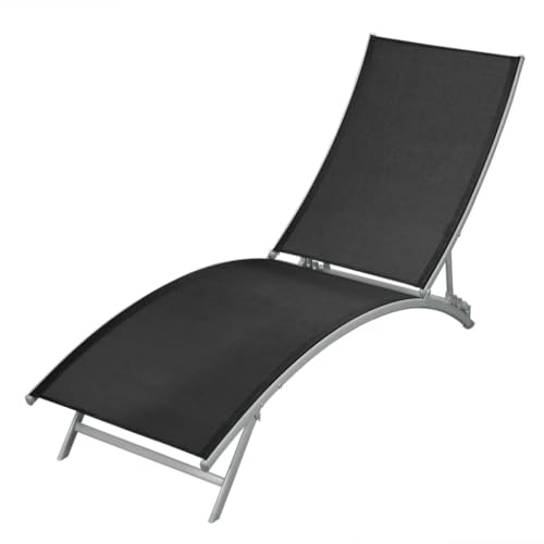 Tumbona de Exterior Reclinable, Hamaca Plegable con Estructura de Acero y Textilene Negro, Ajustable y Portátil, para Jardín, Piscina, Playa o Camping, Color Negro, (142-162) x 55 x (73-102) cm