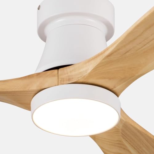 FUJIBONNY 52 Inch Ceiling Fan with Lights, Remote Control, Flush Mount, Dimmable, Reversible, Wood Blades, Power-Off Memory, Quiet DC Motor, Modern Hugger Ceiling Fan for Living Room, Bedroom, Patio by FUJIBONNY - Used condition - Image 2