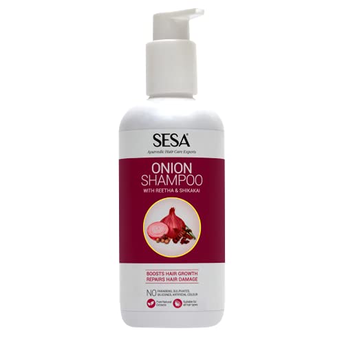 SESA Onion Shampoo with Reetha & Shikakai | Hair Growth,Hair Damage,Hair Strengthening & Hairfall Control | No Sulphates,Parabens,Silicones & Artificial Color | 300 ml