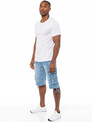 989Zé ENZO Mens Shorts EZS404 Raw Combat Cargo Pockets Casual Knee Length Denim Half Pants LSW 38 - Image 5