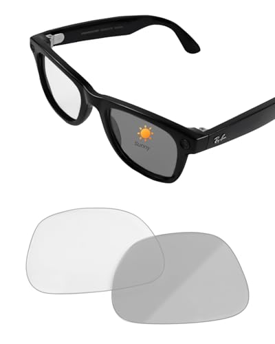 BandSmith Transitions Lenses for Ray-Ban Meta Wayfarer RW4008 & Gen 2 RW4012 Large (53-22), Clear-to-Gray Replacement Smart Eyeglass Lenses For Men & Women, Scratch-Resistant & Ultra Tough