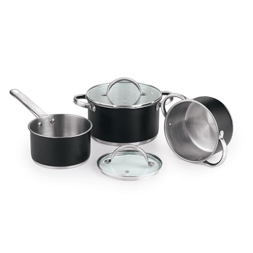 Bateria de cocina 5 pzs (2 cacerolas Ø20, Ø24cm con tapa + cazo Ø16) acero con revestimiento inducción San Ignacio
