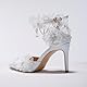 STARSHINE RESPLENDENT Weißes Chiffon Kristall Schmetterling Fransen Armband Absatz hohe Schuhe Spitze Perle Spitze Stiletto Sandalen Frauen