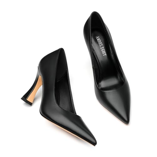 AMBELIGHT Women's Pointed Toe Stiletto Pumps 3.2 Inch High Heels Slip On Classic Comfort Dress Shoes for Wedding Party Office Work3